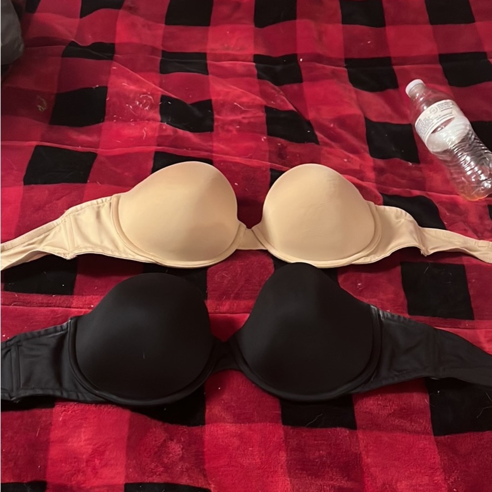 Strapless bras one is black and the other is tan size 38c for both straps come
